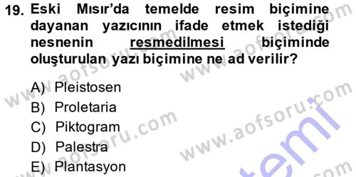 Uygarlık Tarihi 1 Dersi 2014 - 2015 Yılı (Vize) Ara Sınav Soruları 19. Soru