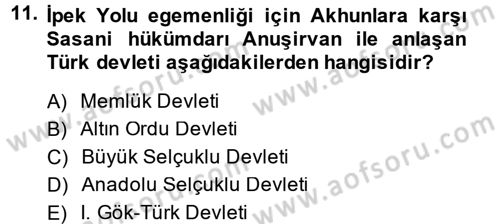 Uygarlık Tarihi 1 Dersi 2014 - 2015 Yılı (Final) Dönem Sonu Sınav Soruları 11. Soru
