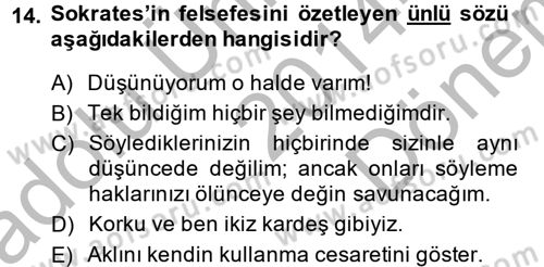 Uygarlık Tarihi 1 Dersi 2014 - 2015 Yılı (Final) Dönem Sonu Sınav Soruları 14. Soru