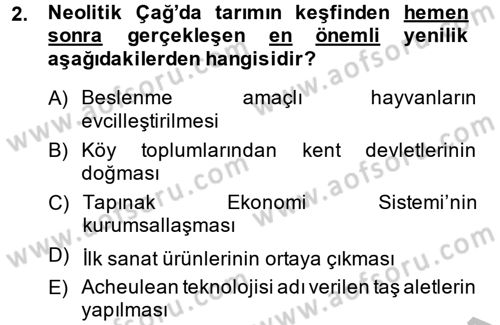 Uygarlık Tarihi 1 Dersi 2014 - 2015 Yılı (Final) Dönem Sonu Sınav Soruları 2. Soru