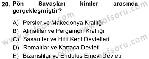 Uygarlık Tarihi 1 Dersi 2014 - 2015 Yılı (Final) Dönem Sonu Sınav Soruları 20. Soru