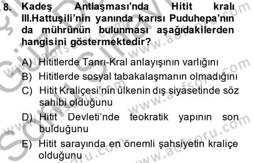 Uygarlık Tarihi 1 Dersi 2014 - 2015 Yılı (Final) Dönem Sonu Sınav Soruları 8. Soru