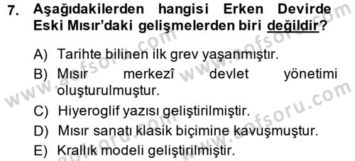 Uygarlık Tarihi 1 Dersi 2014 - 2015 Yılı Tek Ders Sınav Soruları 7. Soru