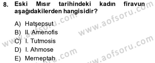Uygarlık Tarihi 1 Dersi 2014 - 2015 Yılı Tek Ders Sınav Soruları 8. Soru