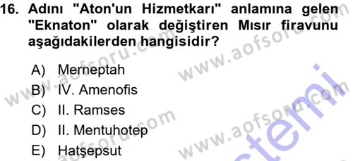 Uygarlık Tarihi 1 Dersi 2015 - 2016 Yılı (Vize) Ara Sınav Soruları 16. Soru