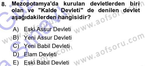 Uygarlık Tarihi 1 Dersi 2015 - 2016 Yılı (Vize) Ara Sınav Soruları 8. Soru