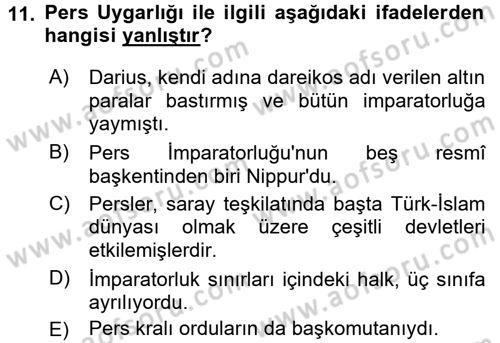 Uygarlık Tarihi 1 Dersi 2015 - 2016 Yılı (Final) Dönem Sonu Sınav Soruları 11. Soru
