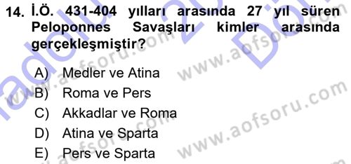 Uygarlık Tarihi 1 Dersi 2015 - 2016 Yılı (Final) Dönem Sonu Sınav Soruları 14. Soru