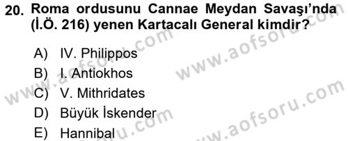 Uygarlık Tarihi 1 Dersi 2015 - 2016 Yılı (Final) Dönem Sonu Sınav Soruları 20. Soru