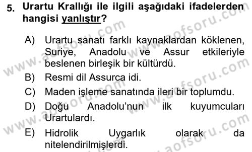 Uygarlık Tarihi 1 Dersi 2015 - 2016 Yılı (Final) Dönem Sonu Sınav Soruları 5. Soru