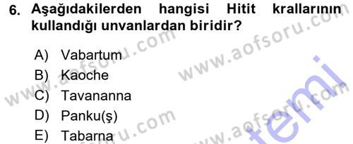 Uygarlık Tarihi 1 Dersi 2015 - 2016 Yılı (Final) Dönem Sonu Sınav Soruları 6. Soru