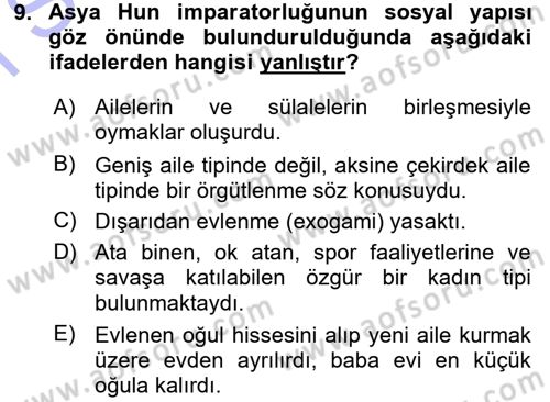 Uygarlık Tarihi 1 Dersi 2015 - 2016 Yılı (Final) Dönem Sonu Sınav Soruları 9. Soru