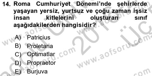 Uygarlık Tarihi 1 Dersi 2016 - 2017 Yılı 3 Ders Sınav Soruları 14. Soru