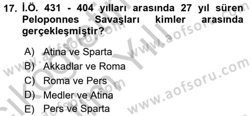 Uygarlık Tarihi 1 Dersi 2016 - 2017 Yılı 3 Ders Sınav Soruları 17. Soru
