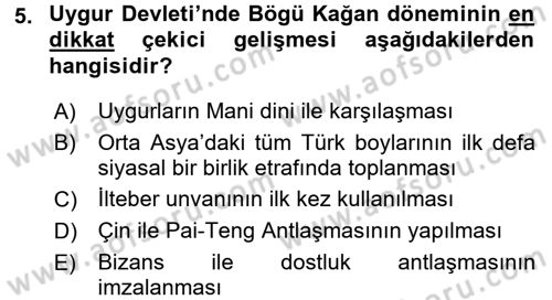 Uygarlık Tarihi 1 Dersi 2016 - 2017 Yılı 3 Ders Sınav Soruları 5. Soru
