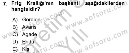 Uygarlık Tarihi 1 Dersi 2016 - 2017 Yılı 3 Ders Sınav Soruları 7. Soru