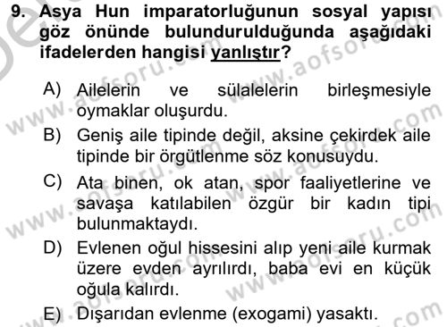 Uygarlık Tarihi 1 Dersi 2016 - 2017 Yılı 3 Ders Sınav Soruları 9. Soru