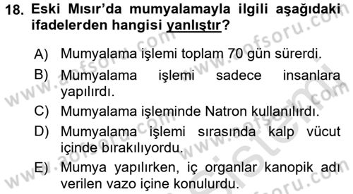 Uygarlık Tarihi 1 Dersi 2016 - 2017 Yılı (Vize) Ara Sınav Soruları 18. Soru