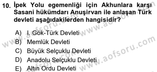 Uygarlık Tarihi 1 Dersi 2016 - 2017 Yılı (Final) Dönem Sonu Sınav Soruları 10. Soru