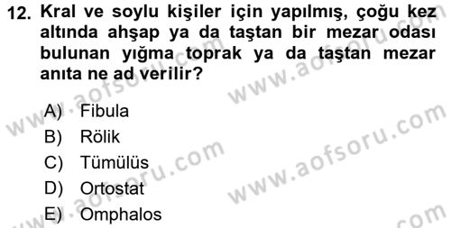 Uygarlık Tarihi 1 Dersi 2016 - 2017 Yılı (Final) Dönem Sonu Sınav Soruları 12. Soru