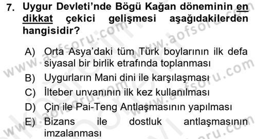 Uygarlık Tarihi 1 Dersi 2016 - 2017 Yılı (Final) Dönem Sonu Sınav Soruları 7. Soru