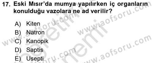 Uygarlık Tarihi 1 Dersi 2017 - 2018 Yılı (Vize) Ara Sınav Soruları 17. Soru