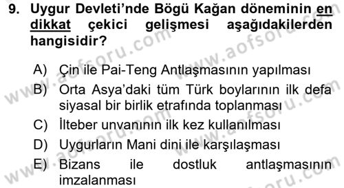 Uygarlık Tarihi 1 Dersi 2017 - 2018 Yılı (Final) Dönem Sonu Sınav Soruları 9. Soru