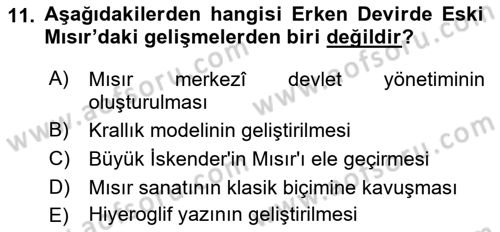 Uygarlık Tarihi 1 Dersi 2018 - 2019 Yılı (Vize) Ara Sınav Soruları 11. Soru