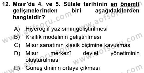 Uygarlık Tarihi 1 Dersi 2018 - 2019 Yılı (Vize) Ara Sınav Soruları 12. Soru