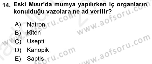 Uygarlık Tarihi 1 Dersi 2018 - 2019 Yılı (Vize) Ara Sınav Soruları 14. Soru
