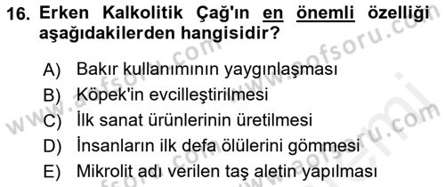 Uygarlık Tarihi 1 Dersi 2018 - 2019 Yılı (Vize) Ara Sınav Soruları 16. Soru