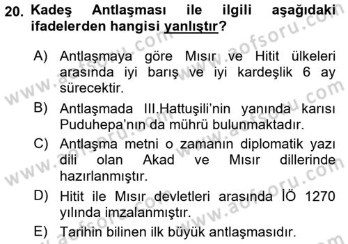 Uygarlık Tarihi 1 Dersi 2018 - 2019 Yılı (Vize) Ara Sınav Soruları 20. Soru