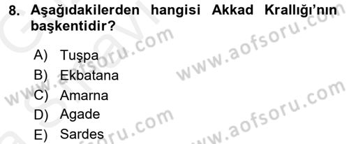Uygarlık Tarihi 1 Dersi 2018 - 2019 Yılı (Vize) Ara Sınav Soruları 8. Soru