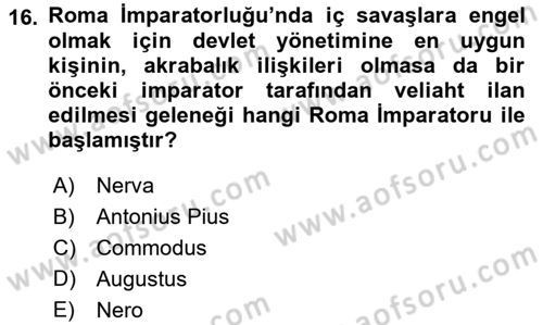 Uygarlık Tarihi 1 Dersi 2018 - 2019 Yılı (Final) Dönem Sonu Sınav Soruları 16. Soru