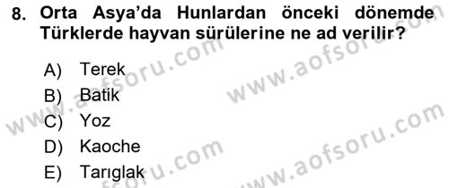 Uygarlık Tarihi 1 Dersi 2018 - 2019 Yılı (Final) Dönem Sonu Sınav Soruları 8. Soru