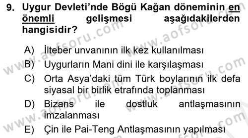 Uygarlık Tarihi 1 Dersi 2018 - 2019 Yılı (Final) Dönem Sonu Sınav Soruları 9. Soru