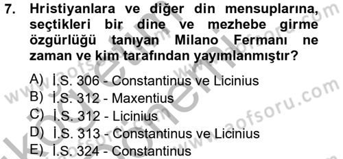 Uygarlık Tarihi 2 Dersi 2012 - 2013 Yılı (Vize) Ara Sınav Soruları 7. Soru