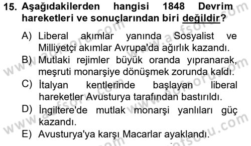 Uygarlık Tarihi 2 Dersi 2012 - 2013 Yılı (Final) Dönem Sonu Sınav Soruları 15. Soru