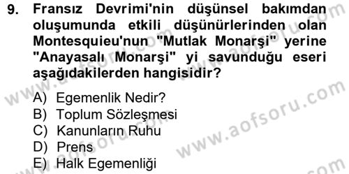 Uygarlık Tarihi 2 Dersi 2012 - 2013 Yılı (Final) Dönem Sonu Sınav Soruları 9. Soru