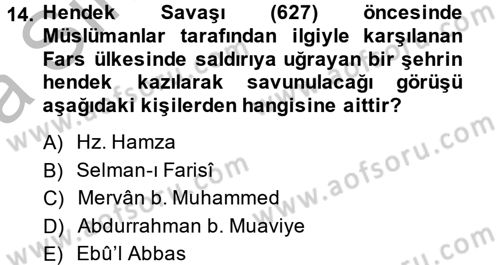 Uygarlık Tarihi 2 Dersi 2013 - 2014 Yılı (Vize) Ara Sınav Soruları 14. Soru