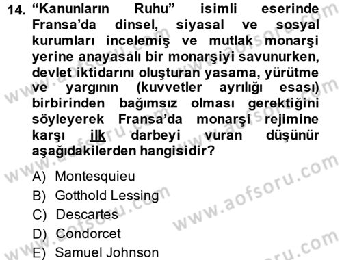 Uygarlık Tarihi 2 Dersi 2013 - 2014 Yılı (Final) Dönem Sonu Sınav Soruları 14. Soru