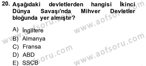 Uygarlık Tarihi 2 Dersi 2013 - 2014 Yılı (Final) Dönem Sonu Sınav Soruları 20. Soru