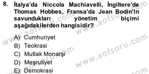 Uygarlık Tarihi 2 Dersi 2013 - 2014 Yılı (Final) Dönem Sonu Sınav Soruları 8. Soru
