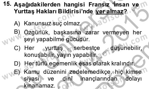 Uygarlık Tarihi 2 Dersi 2014 - 2015 Yılı (Final) Dönem Sonu Sınav Soruları 15. Soru