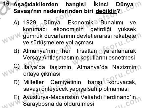 Uygarlık Tarihi 2 Dersi 2014 - 2015 Yılı (Final) Dönem Sonu Sınav Soruları 16. Soru
