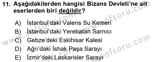 Uygarlık Tarihi 2 Dersi 2015 - 2016 Yılı (Vize) Ara Sınav Soruları 11. Soru