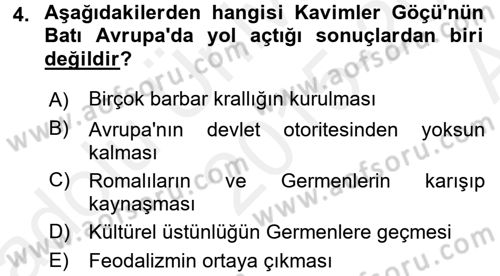 Uygarlık Tarihi 2 Dersi 2015 - 2016 Yılı (Vize) Ara Sınav Soruları 4. Soru