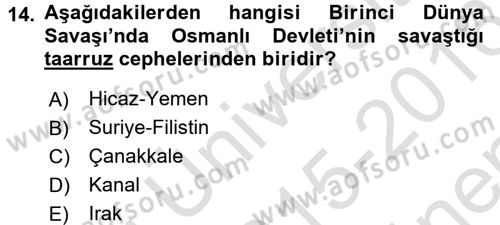 Uygarlık Tarihi 2 Dersi 2015 - 2016 Yılı (Final) Dönem Sonu Sınav Soruları 14. Soru