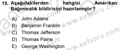 Uygarlık Tarihi 2 Dersi 2015 - 2016 Yılı (Final) Dönem Sonu Sınav Soruları 15. Soru