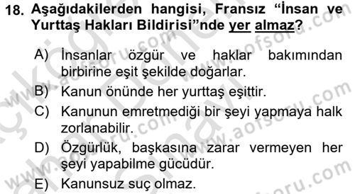 Uygarlık Tarihi 2 Dersi 2015 - 2016 Yılı (Final) Dönem Sonu Sınav Soruları 18. Soru